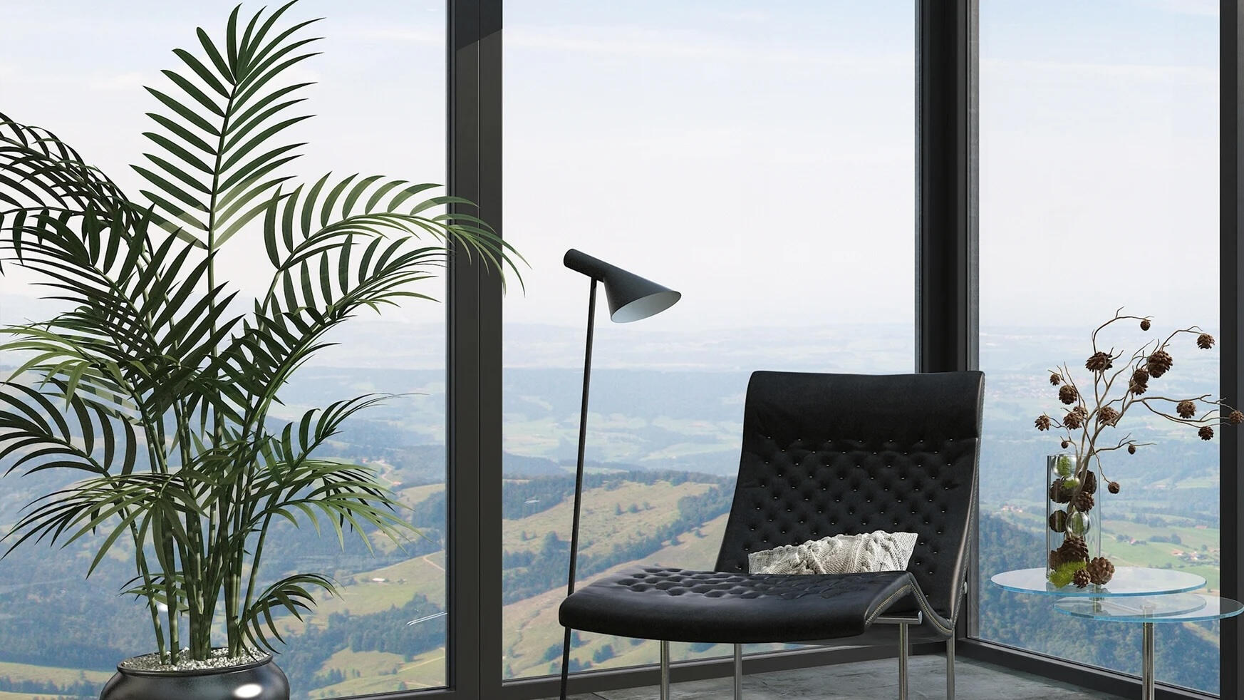 chair for the main character in the room with a wonderful view over landscape